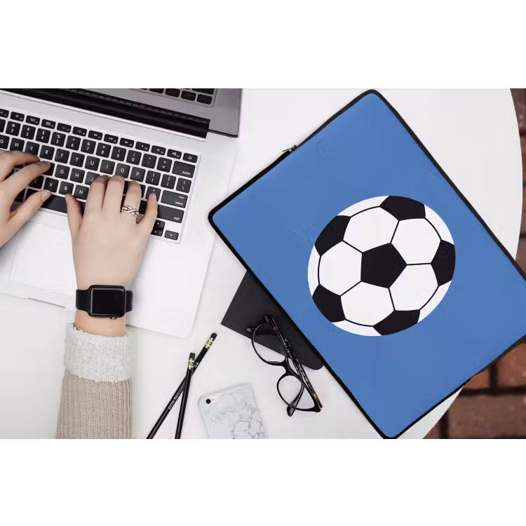 Laptop Sleeve - Soccer - Black and White - Sports - Illustration - Blue — 3