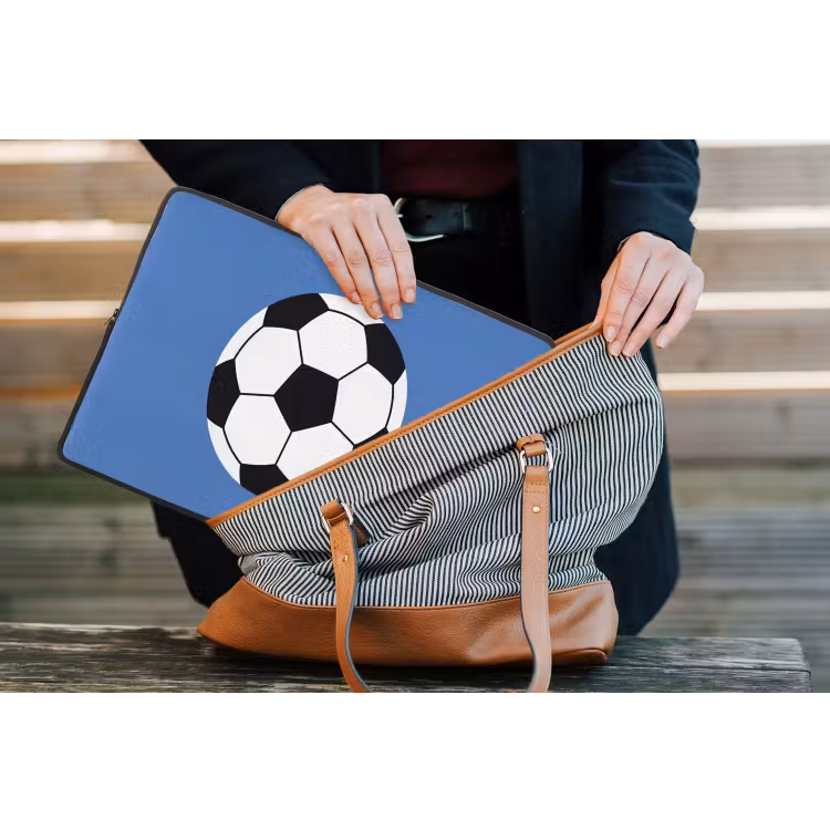 Laptop Sleeve - Soccer - Black and White - Sports - Illustration - Blue — 4
