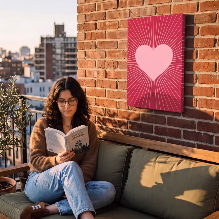 Outdoor Canvas Print - Heart - Rays - Love - Abstract - Pink — 2