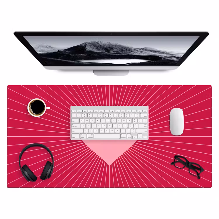 Desk Mat - Heart - Rays - Love - Abstract - Pink — 4