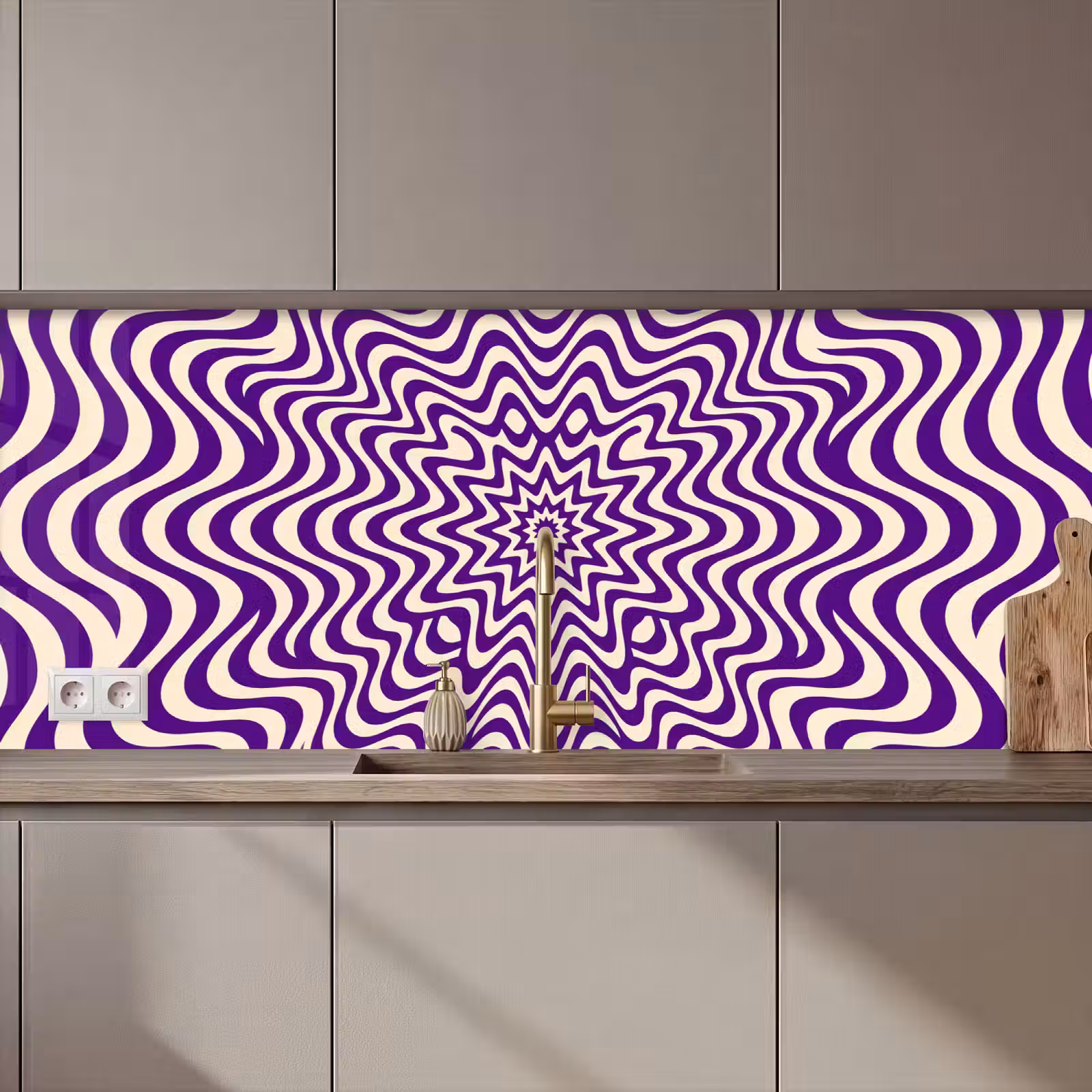 Kitchen Wall Splashback - Abstract - Waves - Optical - Modern - Purple — 1