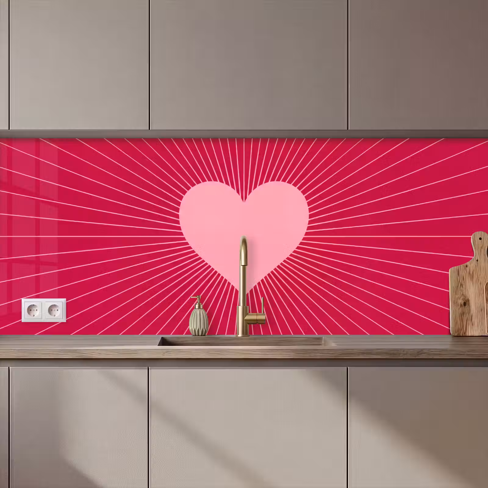 Kitchen Wall Splashback - Heart - Rays - Love - Abstract - Pink — 1