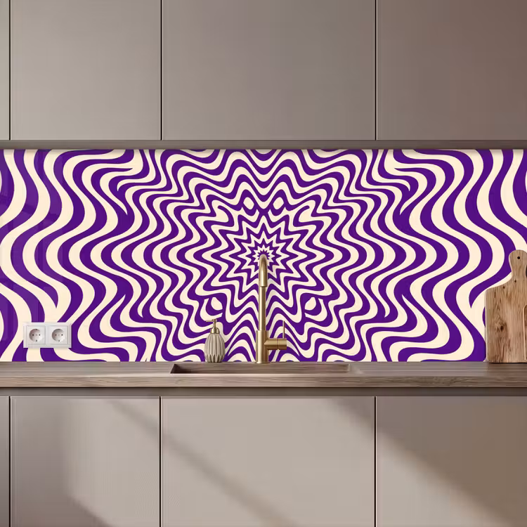 Kitchen Wall Splashback - Abstract - Waves - Optical - Modern - Purple — 1