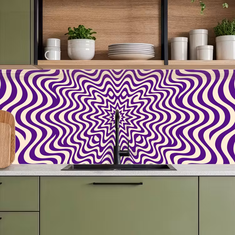 Kitchen Wall Splashback - Abstract - Waves - Optical - Modern - Purple — 2