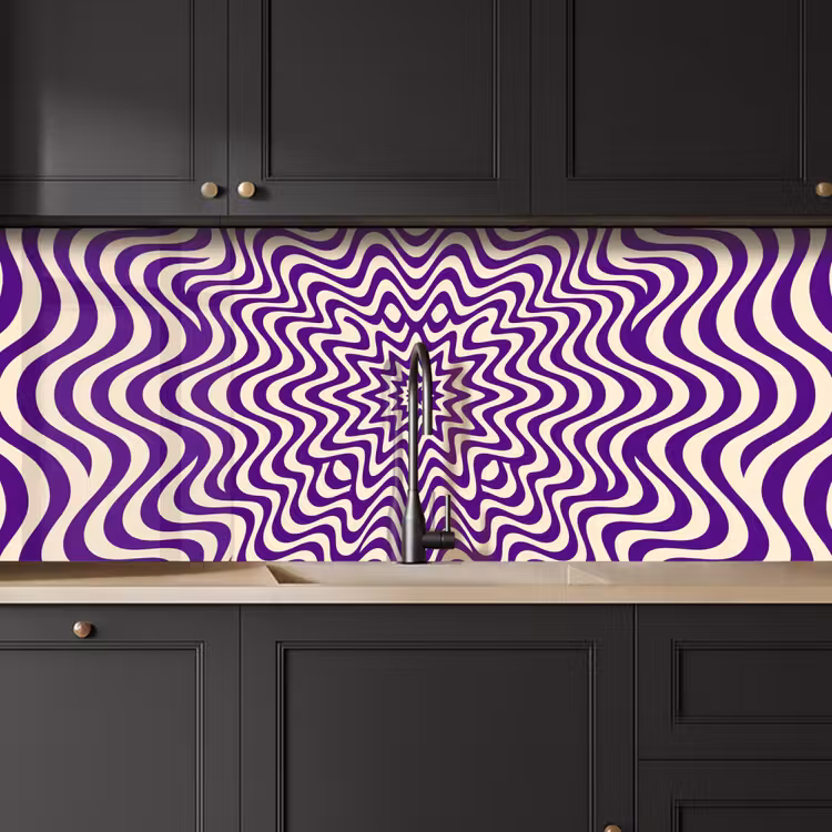 Kitchen Wall Splashback - Abstract - Waves - Optical - Modern - Purple — 3