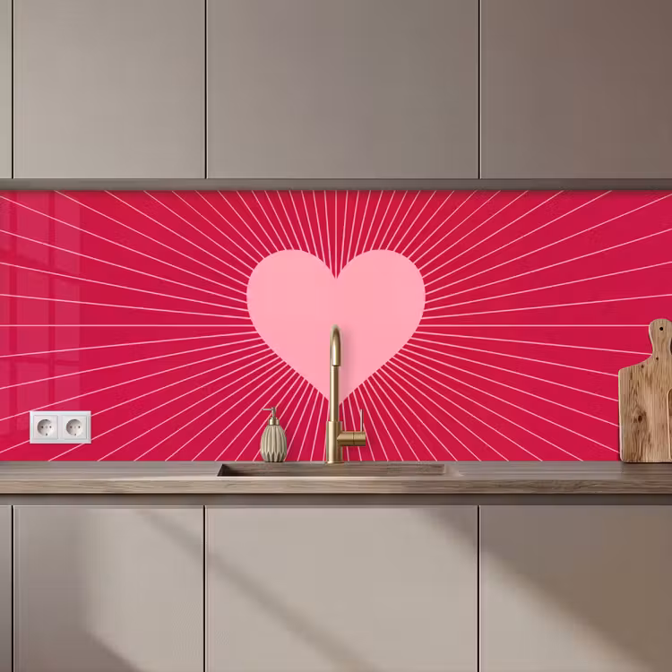 Kitchen Wall Splashback - Heart - Rays - Love - Abstract - Pink — 1