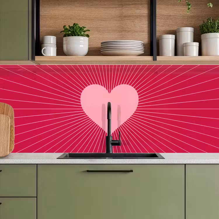 Kitchen Wall Splashback - Heart - Rays - Love - Abstract - Pink — 2