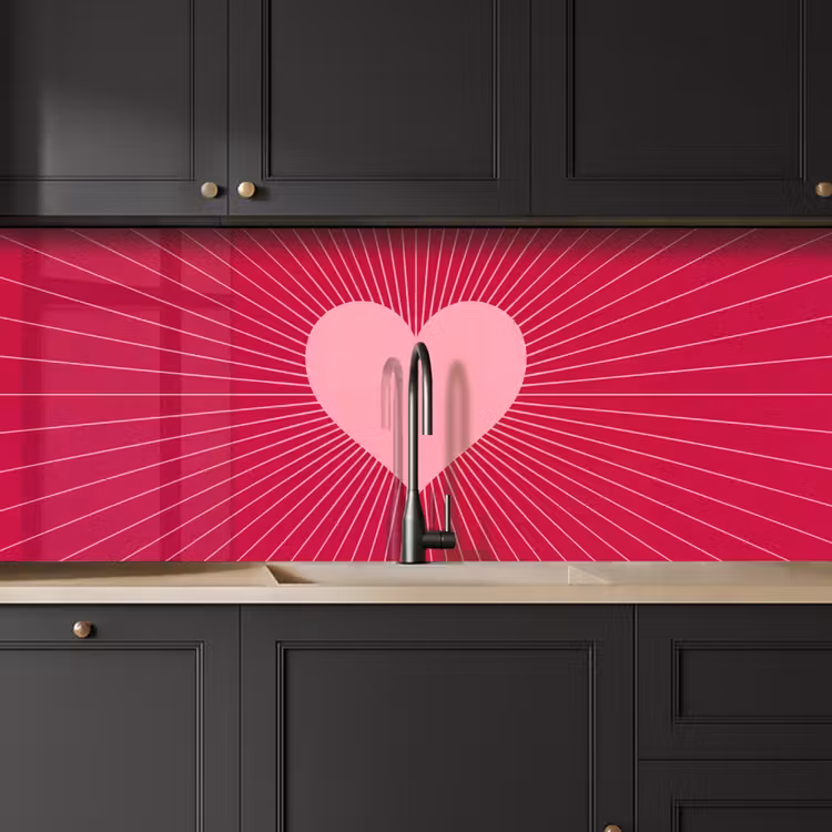 Kitchen Wall Splashback - Heart - Rays - Love - Abstract - Pink — 3
