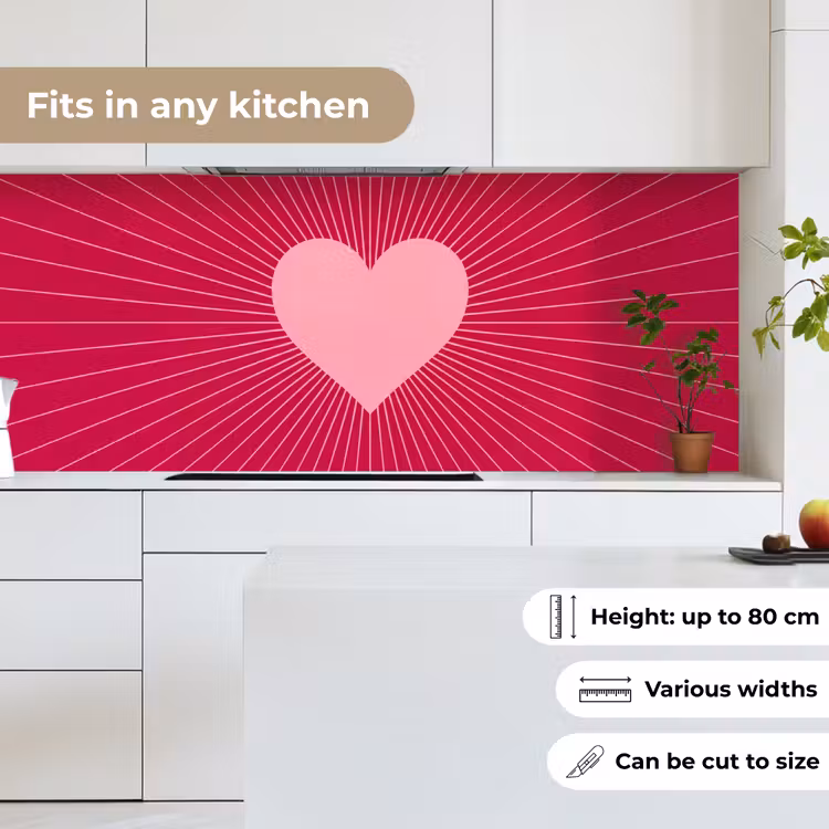 Kitchen Wall Splashback - Heart - Rays - Love - Abstract - Pink — 4
