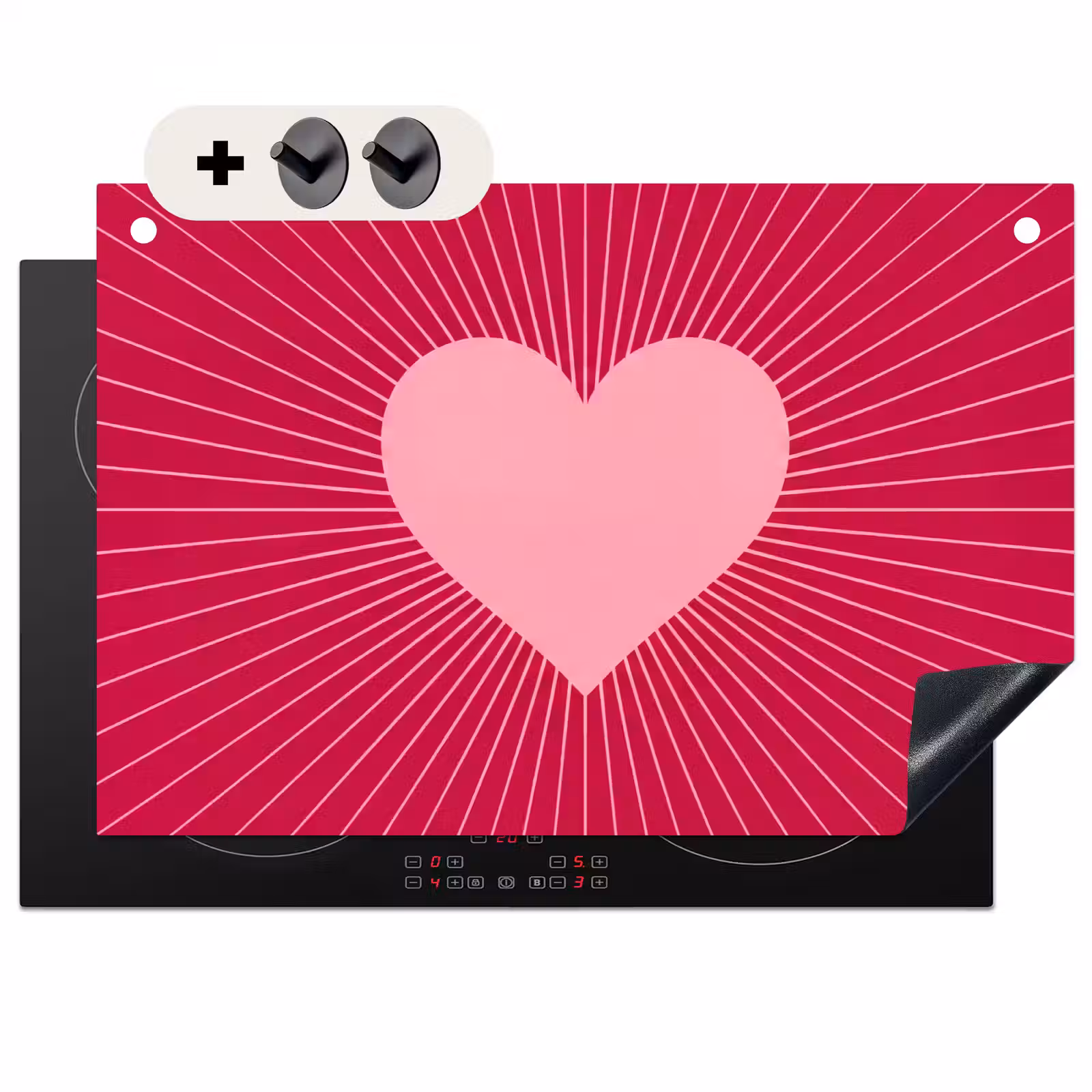 Induction Hob Cover & Splashback (2-in-1) - Heart - Rays - Love - Abstract - Pink — 1