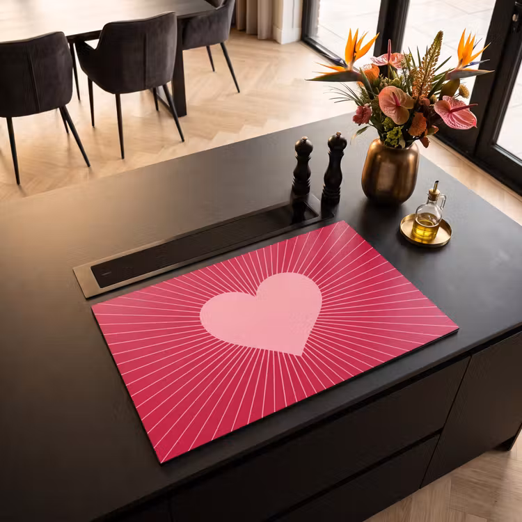 Induction Hob Cover - Heart - Rays - Love - Abstract - Pink — 2