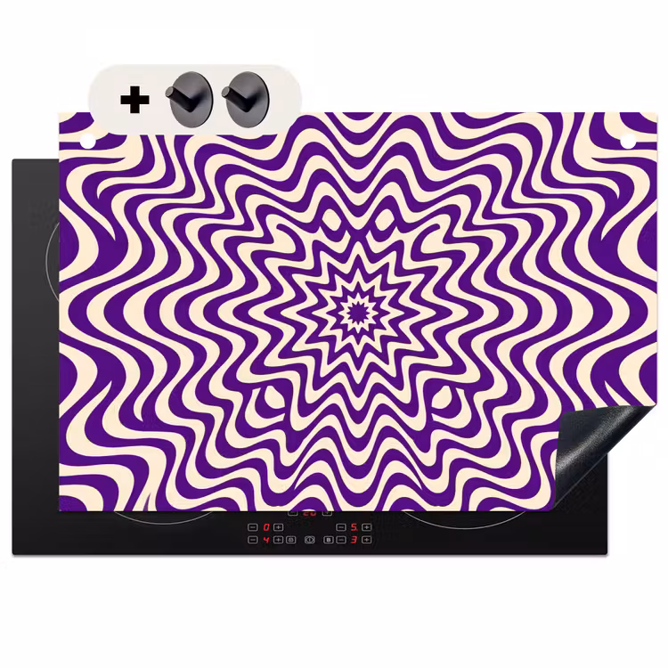 Induction Hob Cover & Splashback (2-in-1) - Abstract - Waves - Optical - Modern - Purple — 1