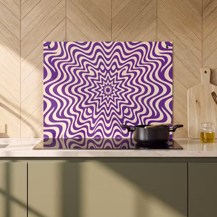 Induction Hob Cover & Splashback (2-in-1) - Abstract - Waves - Optical - Modern - Purple — 2
