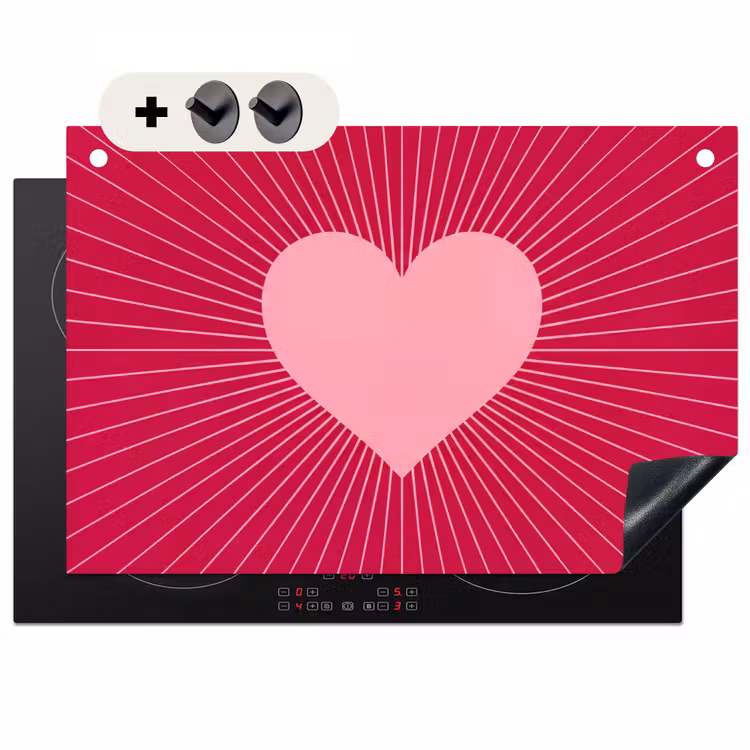 Induction Hob Cover & Splashback (2-in-1) - Heart - Rays - Love - Abstract - Pink — 1