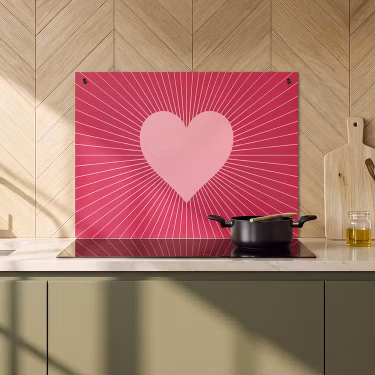 Induction Hob Cover & Splashback (2-in-1) - Heart - Rays - Love - Abstract - Pink — 2