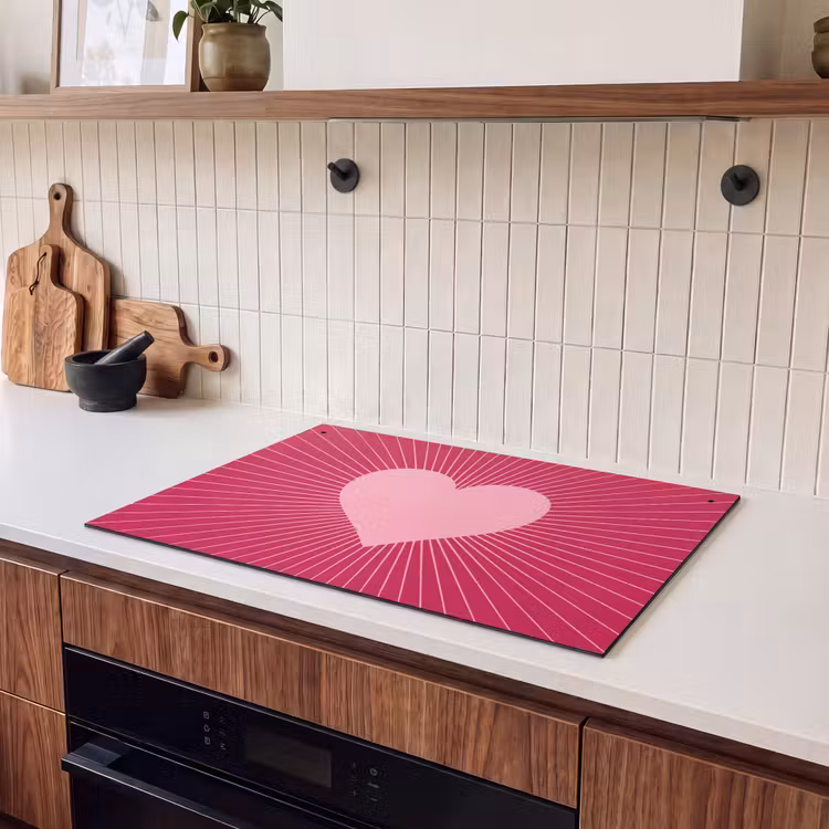 Induction Hob Cover & Splashback (2-in-1) - Heart - Rays - Love - Abstract - Pink — 3