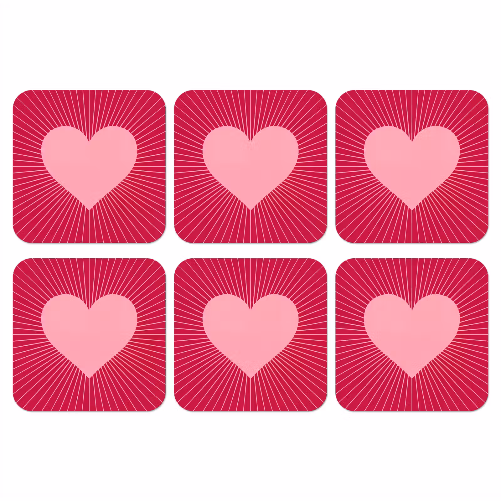 Coaster - Heart - Rays - Love - Abstract - Pink — 1