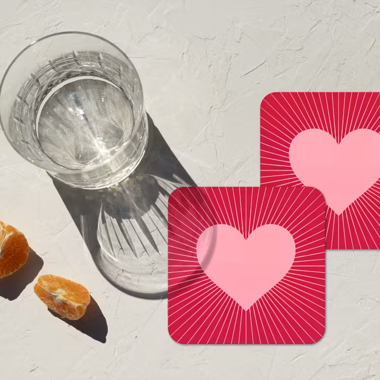 Coaster - Heart - Rays - Love - Abstract - Pink — 2