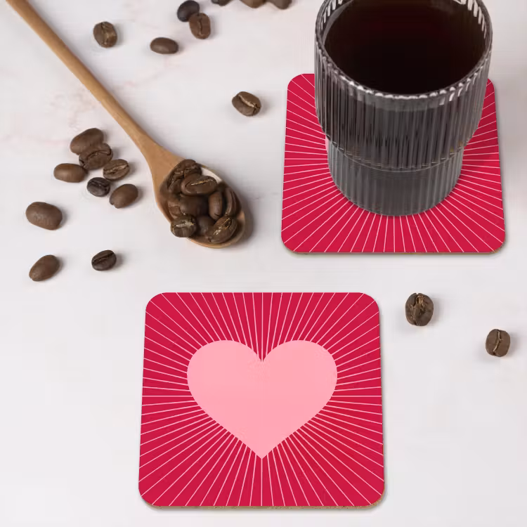 Coaster - Heart - Rays - Love - Abstract - Pink — 4