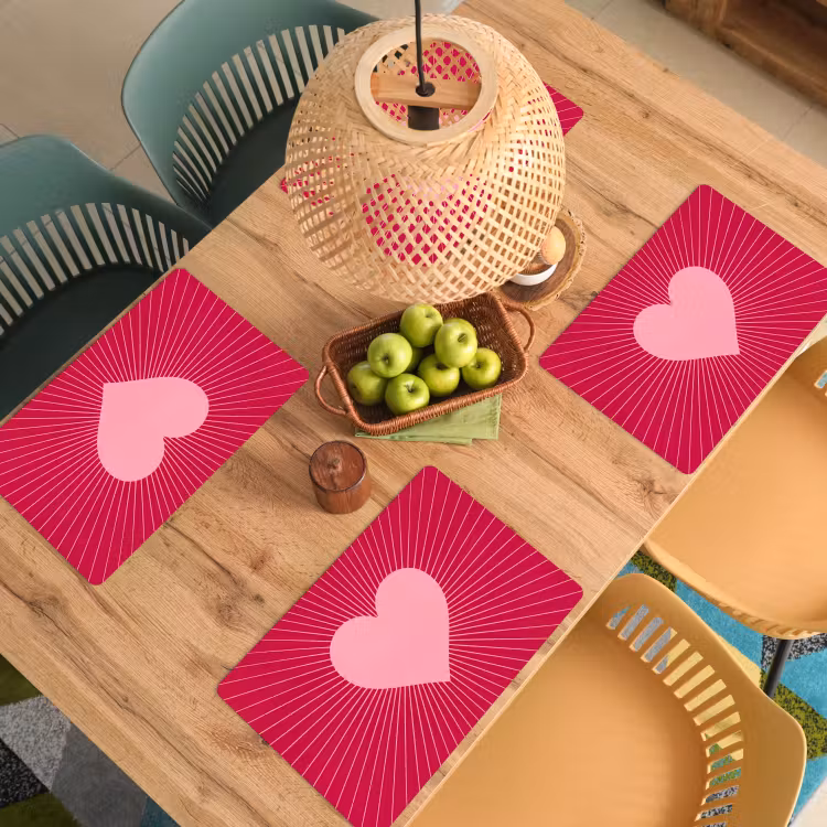 Placemat - 6 pieces - Heart - Rays - Love - Abstract - Pink — 5