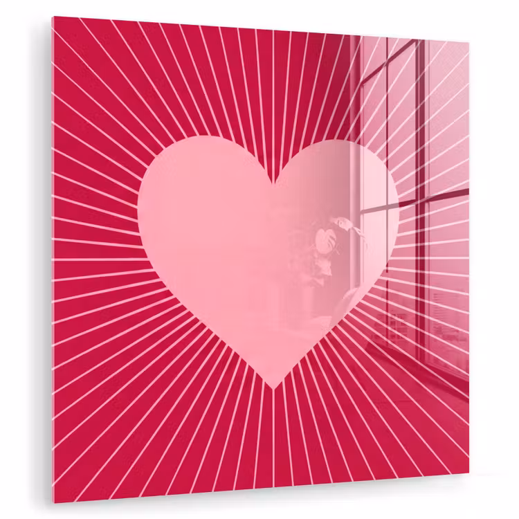 Glass Print - Heart - Rays - Love - Abstract - Pink — 1