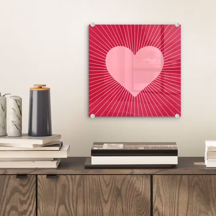 Glass Print - Heart - Rays - Love - Abstract - Pink — 2