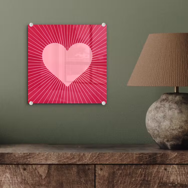 Glass Print - Heart - Rays - Love - Abstract - Pink — 4