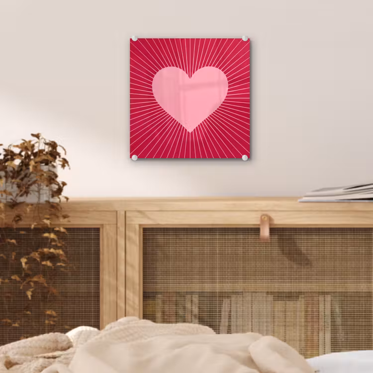 Glass Print - Heart - Rays - Love - Abstract - Pink — 5