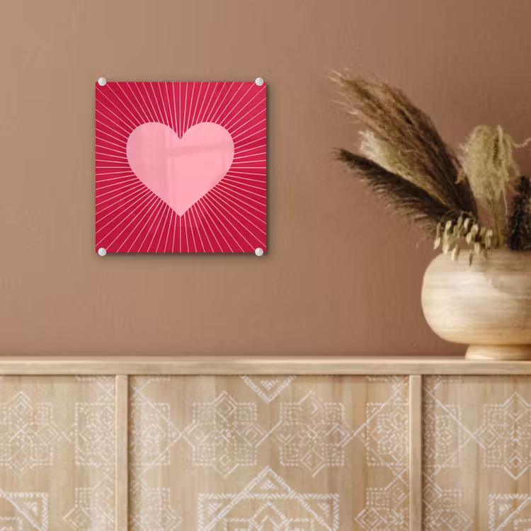 Glass Print - Heart - Rays - Love - Abstract - Pink — 6