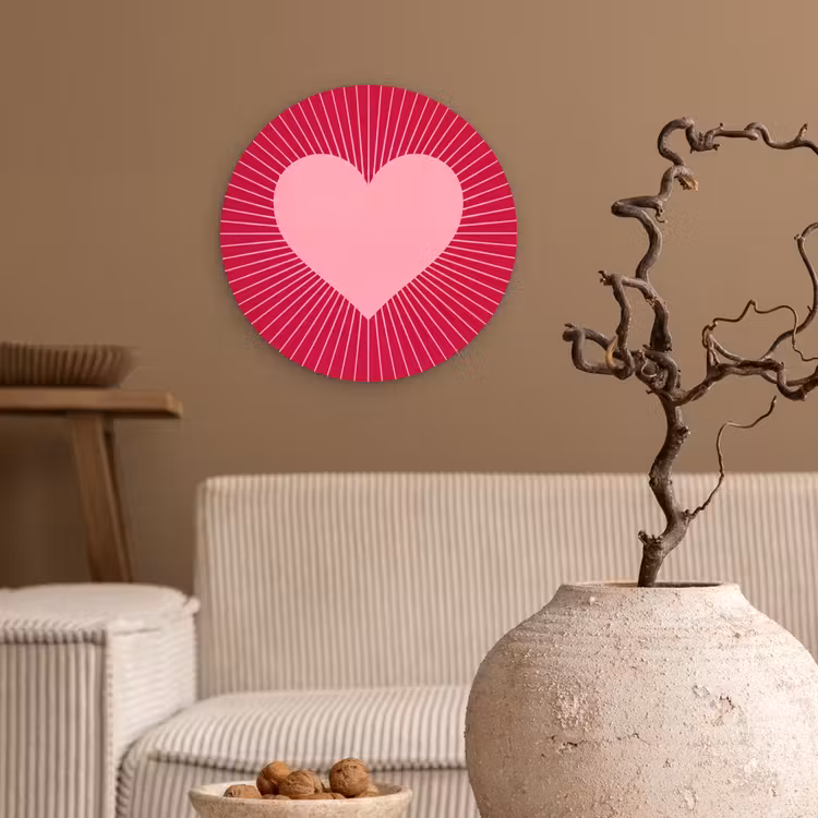 Wall circle - Glass - Heart - Rays - Love - Abstract - Pink — 2