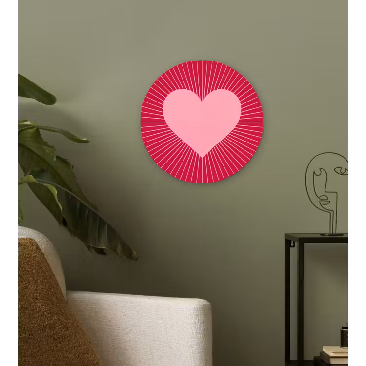 Wall circle - Glass - Heart - Rays - Love - Abstract - Pink — 3