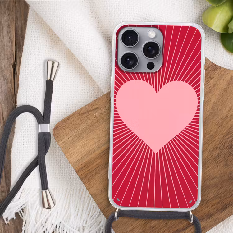 Phone case crossbody - Heart - Rays - Love - Abstract - Pink — 3