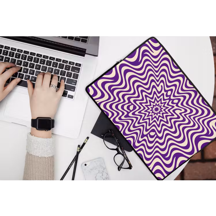 Laptop Sleeve - Abstract - Waves - Optical - Modern - Purple — 3