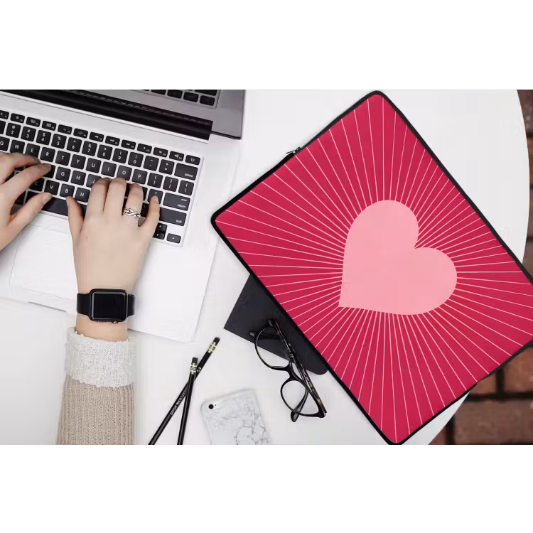 Laptop Sleeve - Heart - Rays - Love - Abstract - Pink — 3