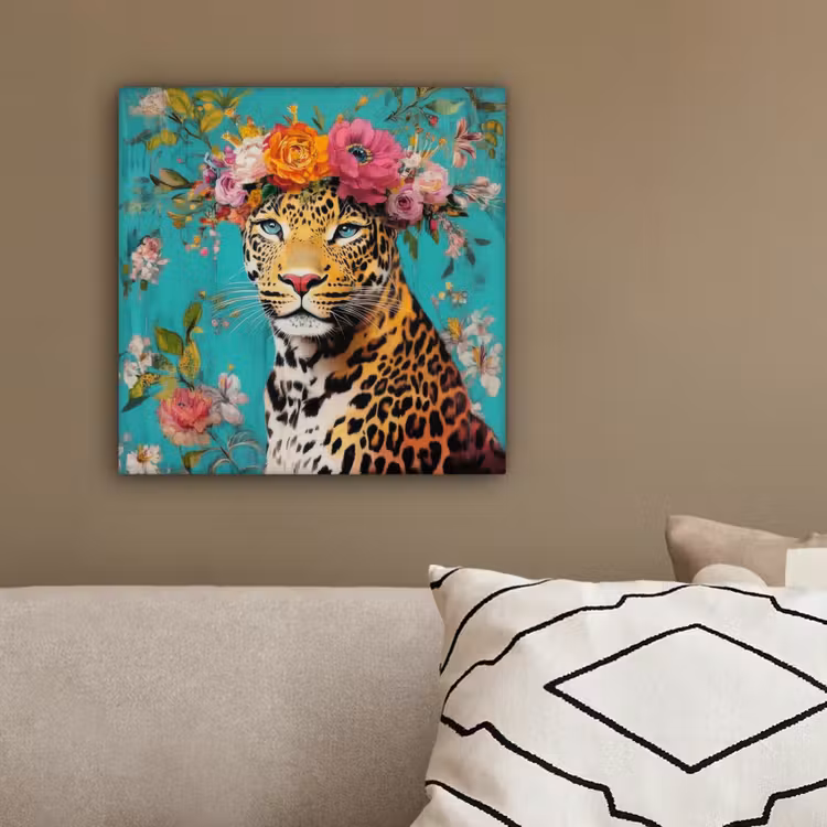 Canvas Print - Leopard - Flowers - Crown — 2