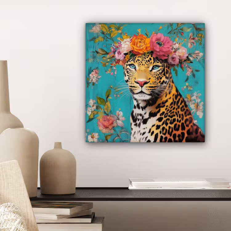 Canvas Print - Leopard - Flowers - Crown — 4