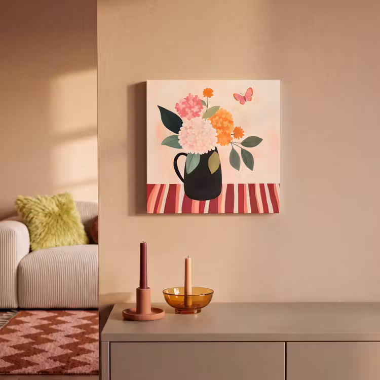 Canvas Print - Vase - Flowers - Butterfly - Red — 1