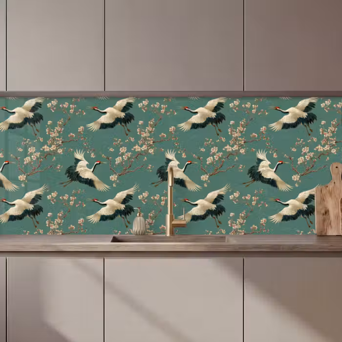 Kitchen Wall Splashback - Cherry Blossom - Maternity Bird - Green