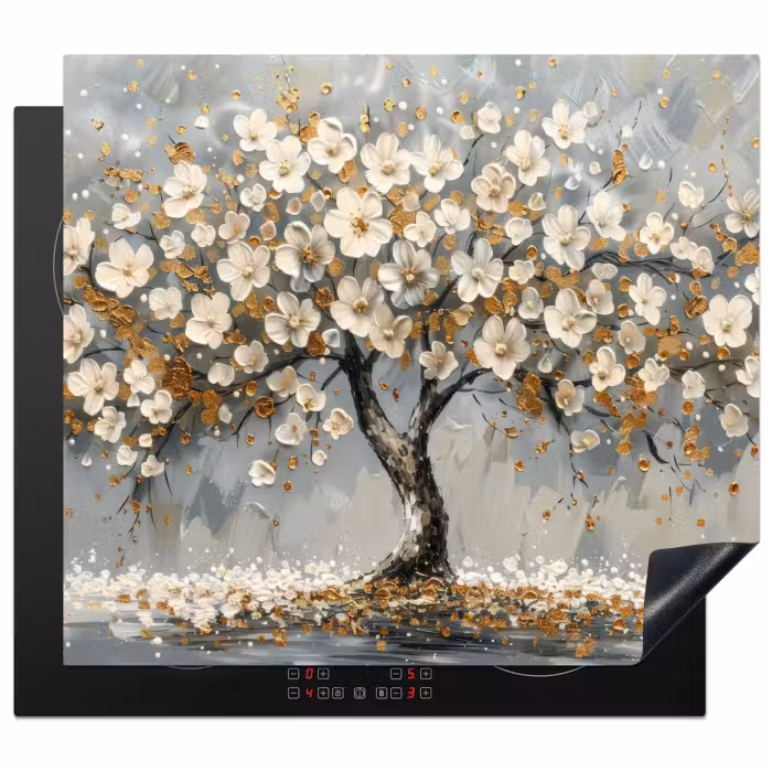 Induction Hob Cover - Tree of Life - Gold - White