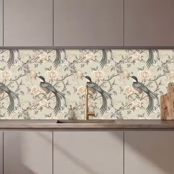 Kitchen Wall Splashback - Flower - Bird - Colorful