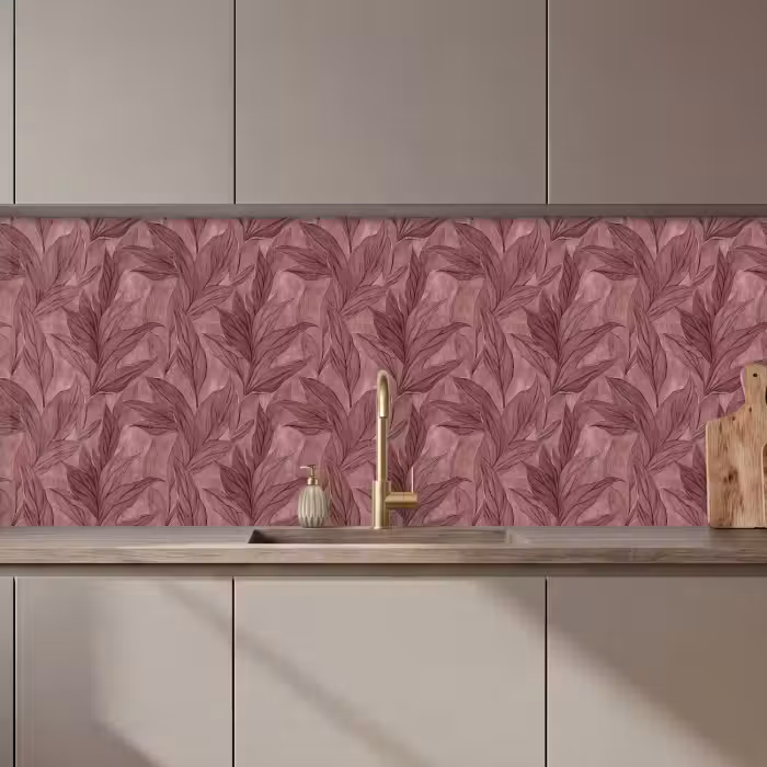 Kitchen Wall Splashback - Leaves - Pattern - Purple