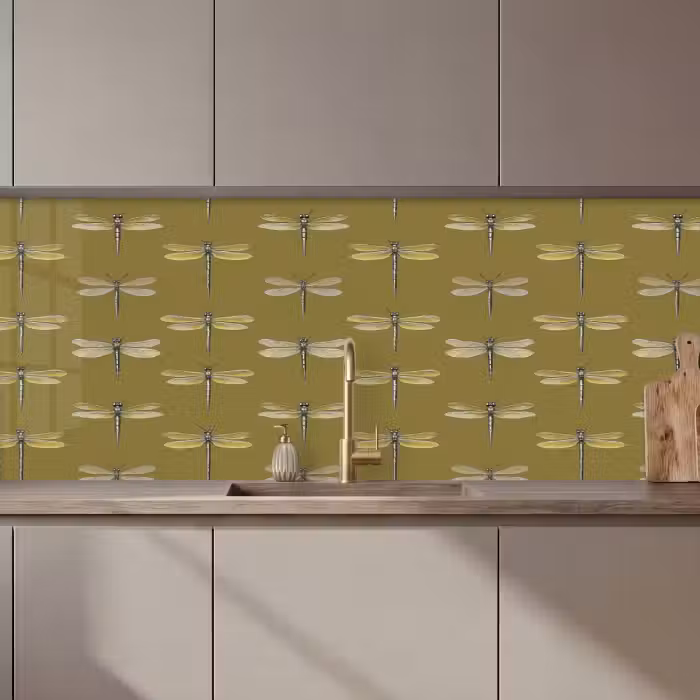 Kitchen Wall Splashback - Dragonflies - Pattern - Green