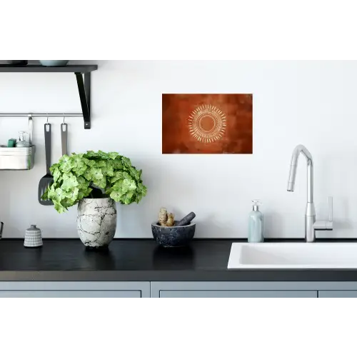 Abstract - Lijnen - Zonnestralen - Roodbruin Muursticker klein -keuken