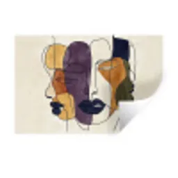 Abstract - Overlappende gezichten - Paars - Donkergroen Muursticker klein -3d