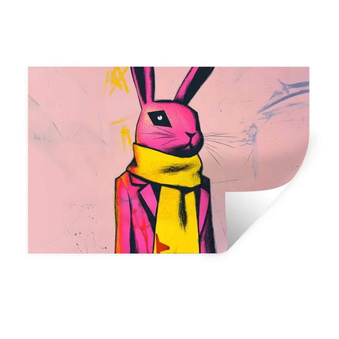 Abstract - Konijn - Sjaal - Geel Muursticker klein -3d