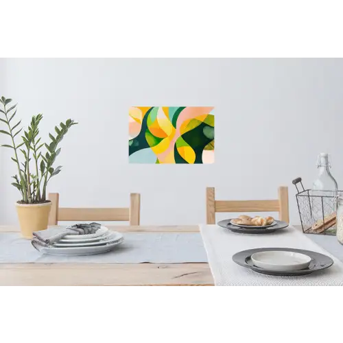 Abstract - Geel - Roze - Groen Muursticker klein -eettafel