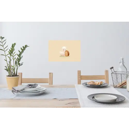 Alpaca - Egel - Bruin - Knuffelen Muursticker klein -eettafel
