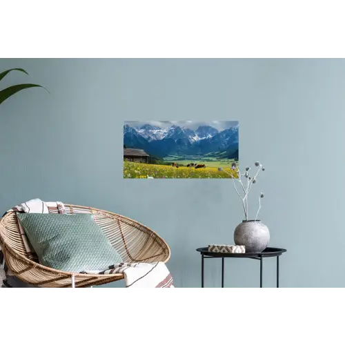 Alpen - Weide - Bergen - Koeien Muursticker klein -plant