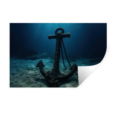 Anker - Ijzer - Zeebodem - Zand Muursticker klein -3d