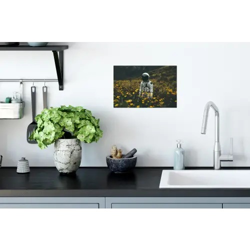 Astronaut - Bloemen - Veld - Geel Muursticker klein -keuken